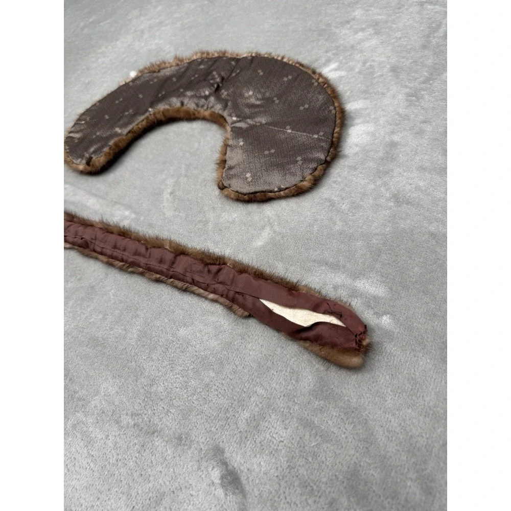 Vintage 2pc Real Mink Fur Collar Stole Set Brown Necklace 40s 50s Old Money